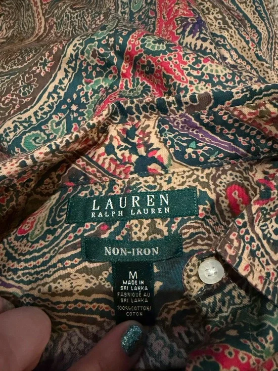 Lauren Ralph Lauren Paisley Colorful 100% Cotton Button Front Top Size Medium - Picture 3 of 9